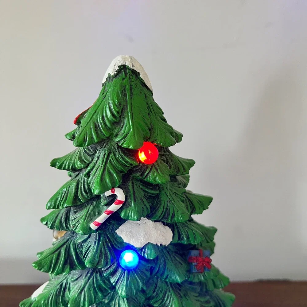 Costco Lighted Resin Christmas Tree Figurine Santa and Children Decorating Table